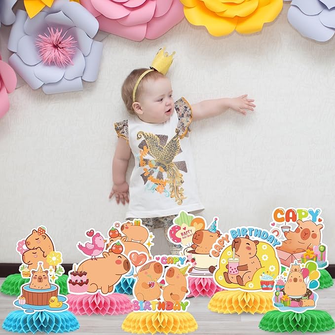 Capybara Birthday Party Decorations - 9PCS Capybara Honeycomb Centerpieces Bday table Decoration Cute Capy Animals Decor Supplies