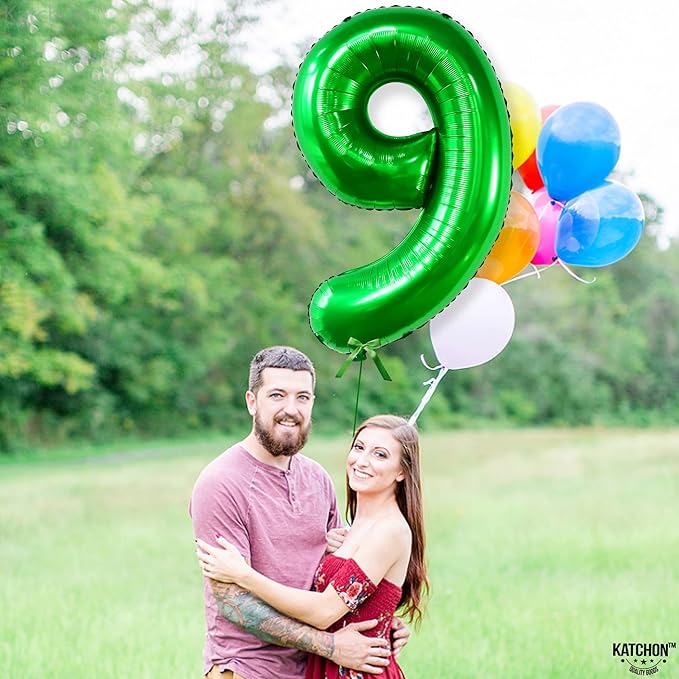 KatchOn, Giant Dark Green Number 9 Balloon - 40 Inch | | Foil 9 Birthday Balloon for 9th Birthday Decorations | 9th Anniversary Decoration | Green Party Decoration