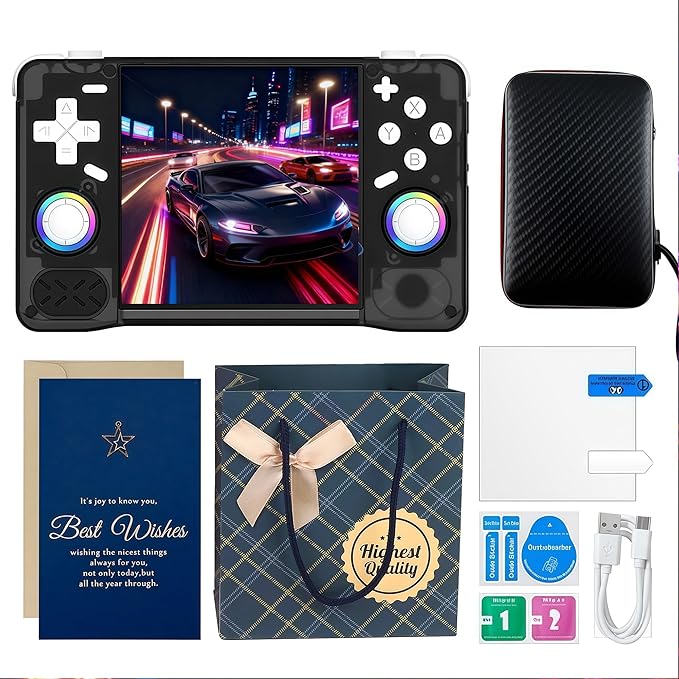 XF40H Retro Handheld Game Console 4-inch Full-Lamination Screen, Linux OS, 21000+ Classic Games, 4000mAh Battery, WiFi Multiplayer & Hall Triggers - Supports 2.4G Wireless Controllers (Black Set)