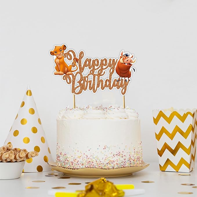 The Lion Kng Happy Birthday Cake Topper – Jungle Safari Theme Birthday Decoration – Fun and Colorful Cake Accessory for Adults – Perfect Party Supplies for Boys and Girls The Lion Kng Birthday Party