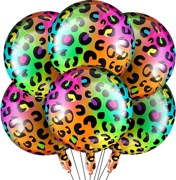 BBTO 6 Pcs 18 Inch Neon Rainbow Leopard Birthday Foil Balloons Color Cheetah Balloons Cheetah Birthday Decorations Neon Rainbow Leopard Decorations Supplies for Party(Multicolor)