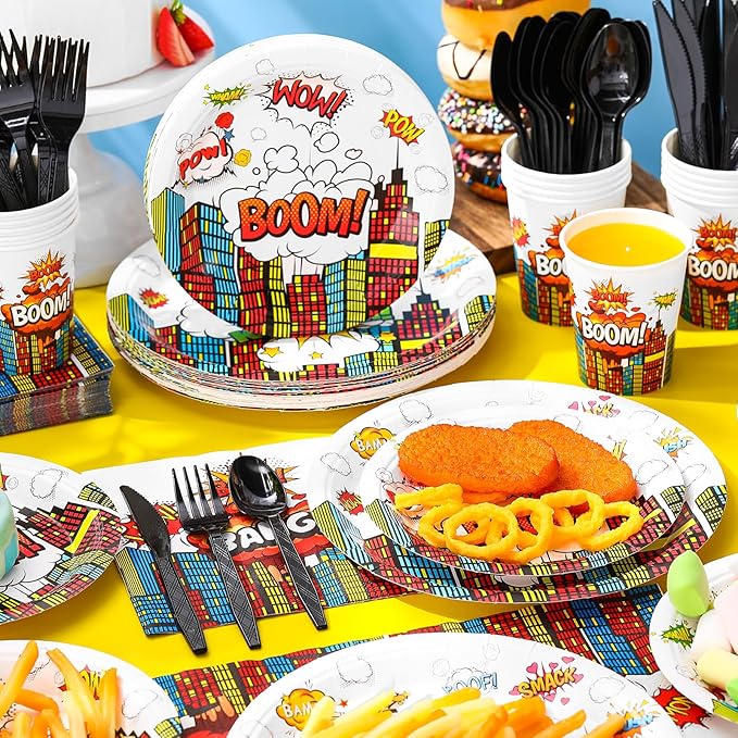 Zhehao 210 Pcs Christmas Hero Party Supplies Serves 30, Hero Themed Paper Plates Napkins Cups and Tableware Sets for Birthday Baby Shower Party Supplies Decor (White)