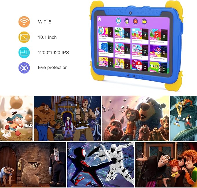 C idea Android 13 Kids Tablet,10.1 inchTablet for Kids,Children Tablet 4GB RAM+64GB ROM(1TB TF), FHD IPS Screen,Pre-intalled IWAWA,6000mAh Battery,5G WiFi|Great Gift for Toddler(Blue)