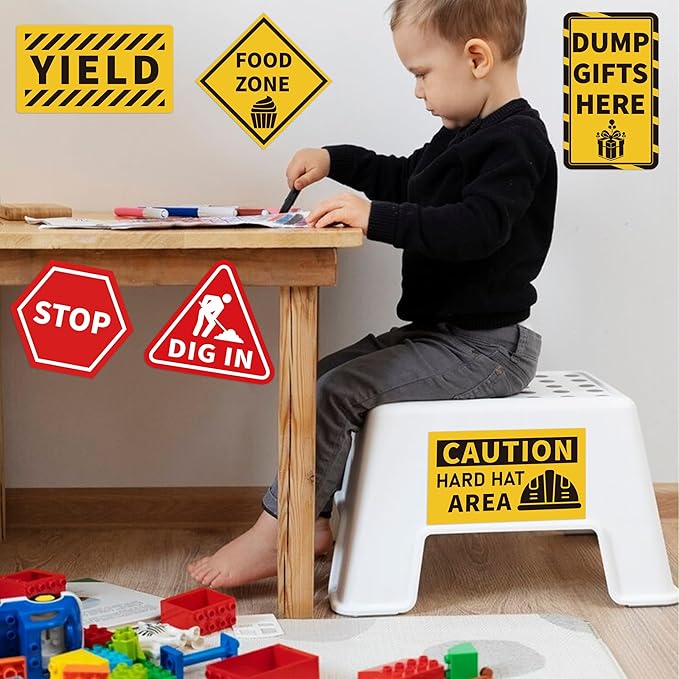 12 Pcs Construction Party Decor Sign, Building Sign Party Decoration, Craft Building Theme Party Signs, Warning Traffic Road Area Signs, Boys Kids Birthday Building Party Supplies