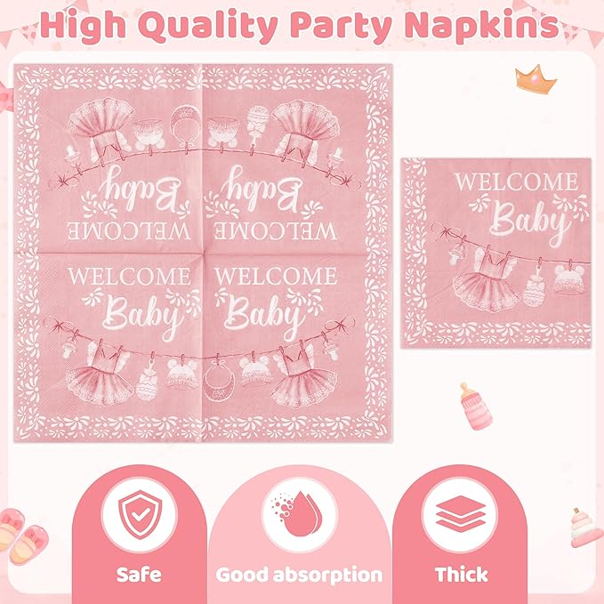 96Pcs Pink Platos De Barro Mexicanos Baby Shower Party Plates Supplies Welcome Baby Cielito Lindo Terracotta Tableware Decorations Disposable Paper Plates Napkins Forks for Birthday, Serves 24