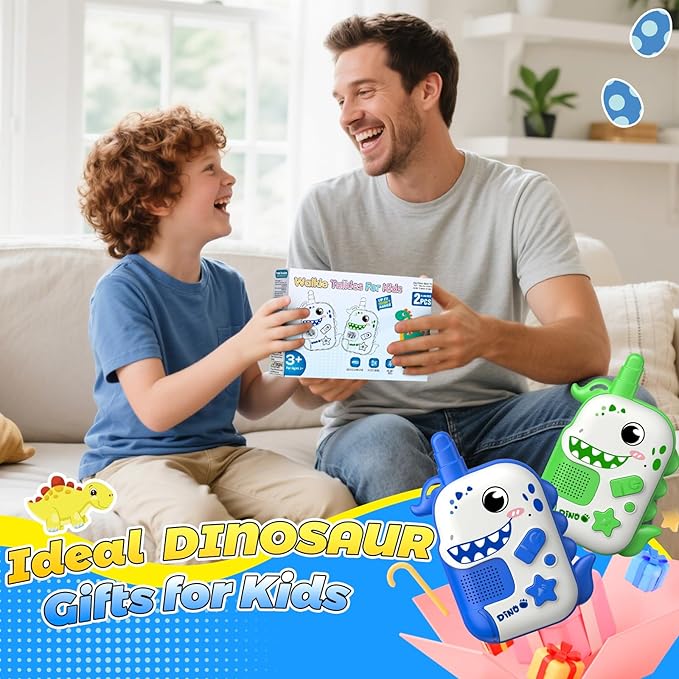 Rechargeable Walkie Talkies Toys for Boys: Dinosaur Toys Walkie Talkies for Kids 2 Pack Easter Birthday Gifts for 3 4 5-7 Year Old Boys Toy Age 4-5 6-8 Years Old 2 Way Radio Basket Stuffers