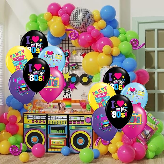 80s Party Decorations - 30 pack Back to the 80s Balloons for 1980s Theme Party Supplies | Retro Boombox Skate Balloons for 1980s Party Decorations Hip Hop Neon Party Decor