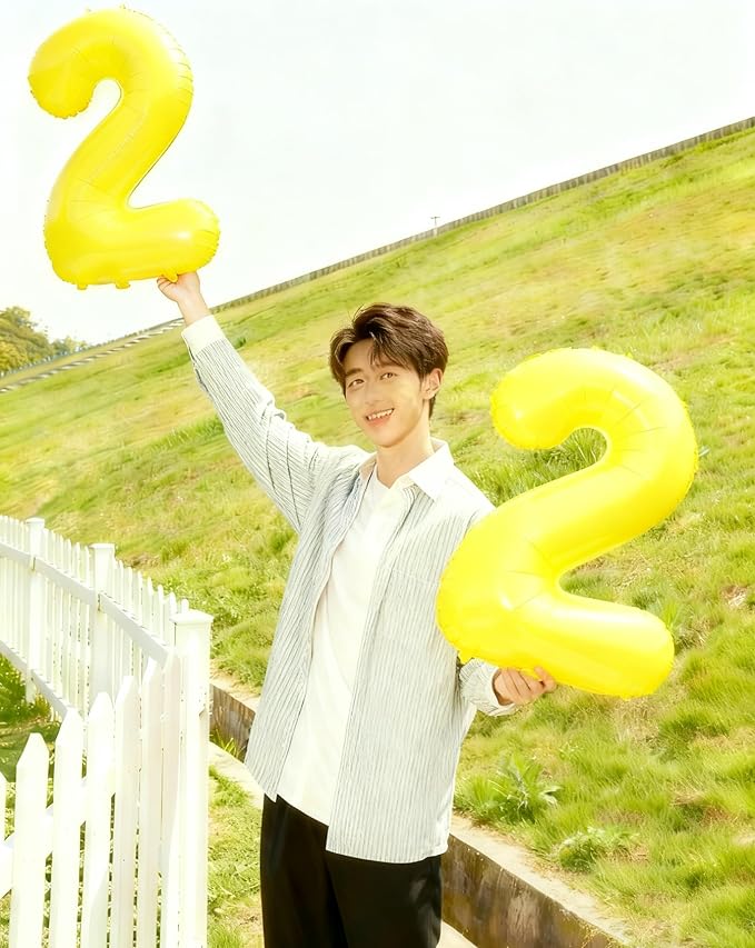 40 Inch Yellow Large Number 4 Birthday Balloon, Giant Number Four 14 24 34 40 44 Balloons, Yellow Foil Mylar Big Balloons for Anniversary Graduation Supplies Decorations