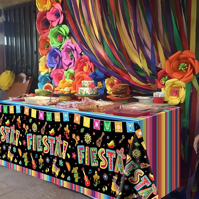 4 Pack Cinco De Mayo Printed Fiesta Mexican Table Cover Fiesta Party Tablecloth Taco Night Table Cloth Mexican Themed Tablecloth Mexico Party Supplies 86 x 51 in (220 x 130cm)