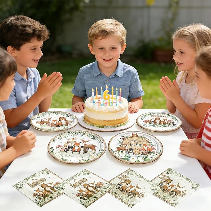 40 Pcs Woodland Plates and Napkins Tableware Sets for Woodland Baby Shower Party Supplies, Safari Jungle Animal Party Decorations Which Can Serve 20
