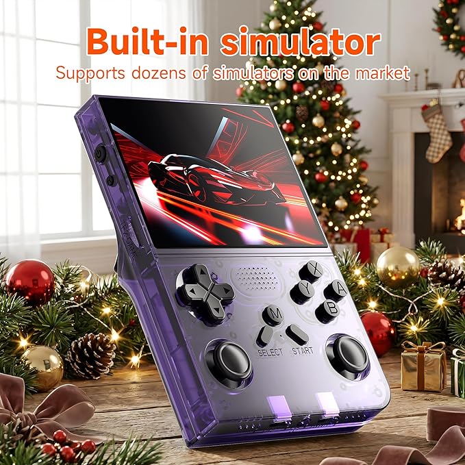 R40 Retro Handheld Game Console with Storage Case - Open Source System,3.5" IPS Screen, 18,000+ Classic Games, 128G TF Card, 3000mAh Battery, Portable Gaming Player for Travel, Purple