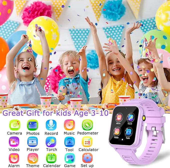 Cosjoype Kids Smart Watches Girls Gift Age 3-12, with 39 Puzzle Games HD Video Camera Music Player Learning Cards Storybook Pedometer Flashlight Touchscreen Kid Watch Brithday Gift for Girls