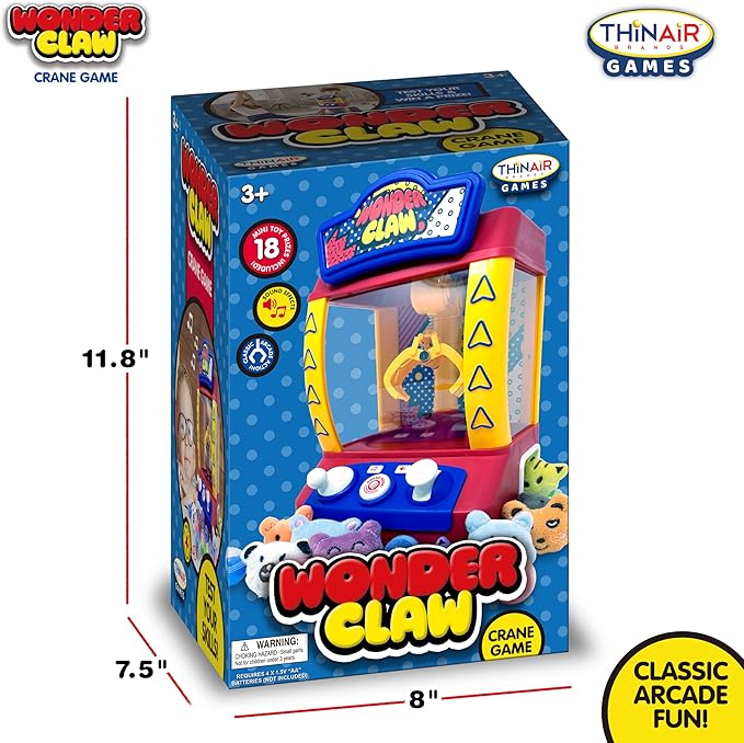 Thin Air Brands Wonder Claw Machine Crane Game for Kids - Arcade Style with 9 Stuffed Animal Prizes and 9 Balls, Sound Effects - Perfect Birthday Surprise Toy Grabber Arcade Game