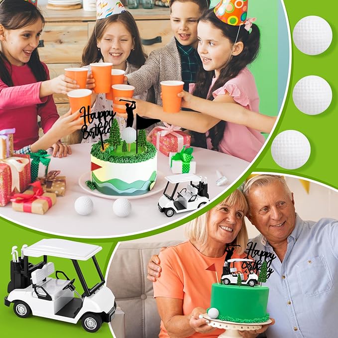 21 Pieces Golf Cake Decorations With Mini Cart, Ball, Green Tree, Clubs, Red Flag Cupcake Toppers for Sports Theme Birthday Party Decor Supplies