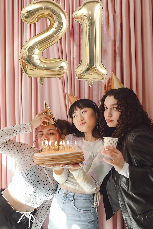 40 Inch Light Gold 21 Number Balloons White Gold Giant 12 Foil Mylar Helium Large Digital Balloon Champagne Gold Birthday Numbers Jumbo Balloons 12th or 21st Anniversary Party Decorations Supplies