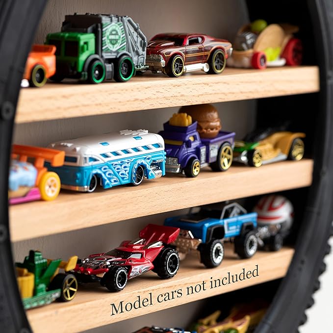 Model Car Display Case Stand - Toy Cars Organizer Wall Display Tire Shelf Cabinet - Holds Up to 18 Diecast 1/64 Car Collectibles - Compatible with Hot Wheels Matchbox - Wheel Diameter 16 Inch