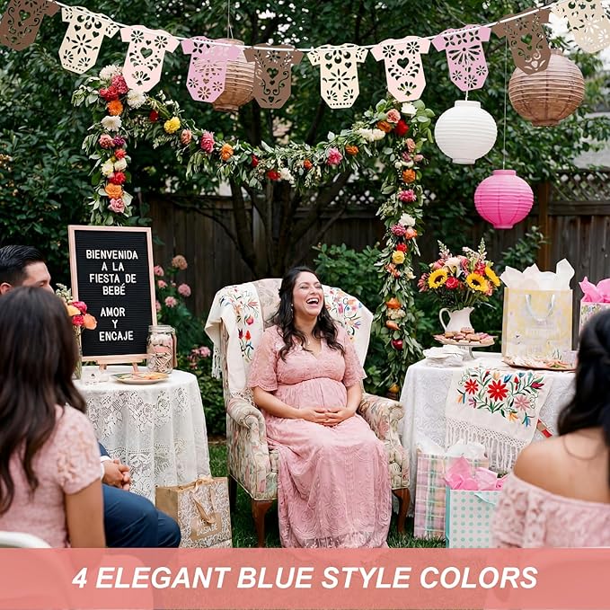 4 Set Cielito Lindo Baby Shower Garland 48 Pcs Pink Papel Picado Party Decorations Mexican Lace Baby Bodysuit Banner Card with Hanging String for Gender Neutral Party Supplies