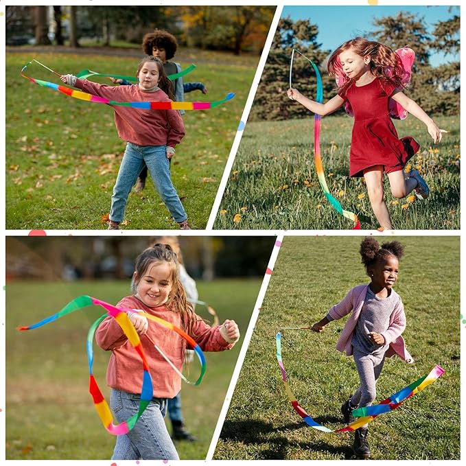 24 Pcs Ribbon Dancing Wands Bulk, 78.7 Inch Rainbow Streamers Party Favors Dance Rainbow Ribbon with Wand for Games, Artistic Gymnastics, Performance, Birthday Decor, Princess Party Supplies