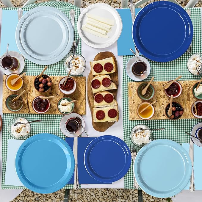 Oigco 150 PCS Blue Paper Plates, Light Blue Plates and Napkins Party Supplies for Wedding Baby Shower Bridal Party Supplies Tableware Decor, Serves 50