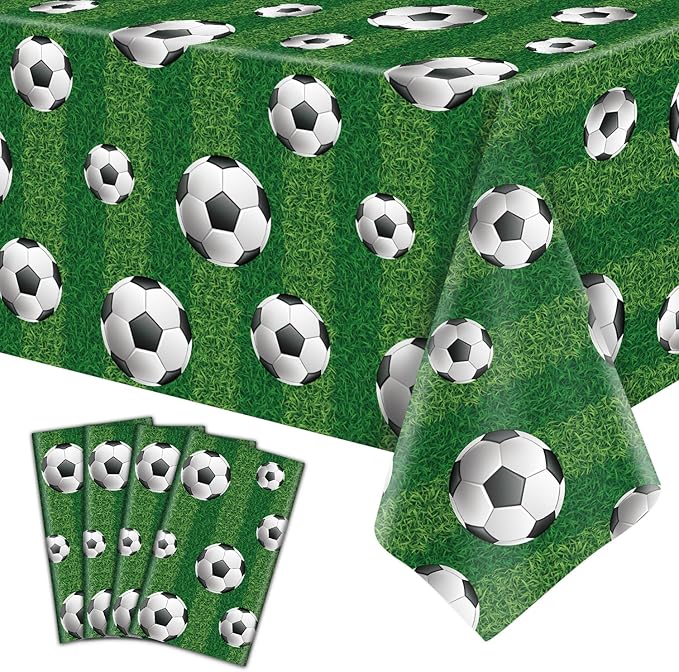 4 Pack Soccer Party Tablecloth Sports Tablecloth Sport Rectangular Plastic Table Cloth Sports Theme Party Table Covers Soccer Birthday Decorations Boys Sport Theme Birthday Supplies 86 x 51 Inch