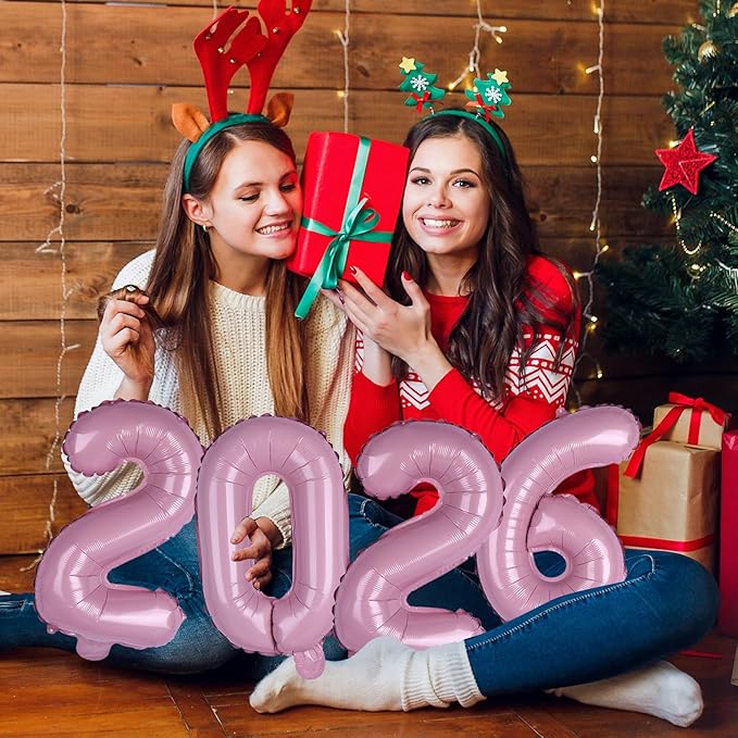 KALOR 16 Inch 2026 Pink Foil Number Balloons, 2026 New Years Decorations for 2026 Happy New Year Eve and Graduations Party Supplies