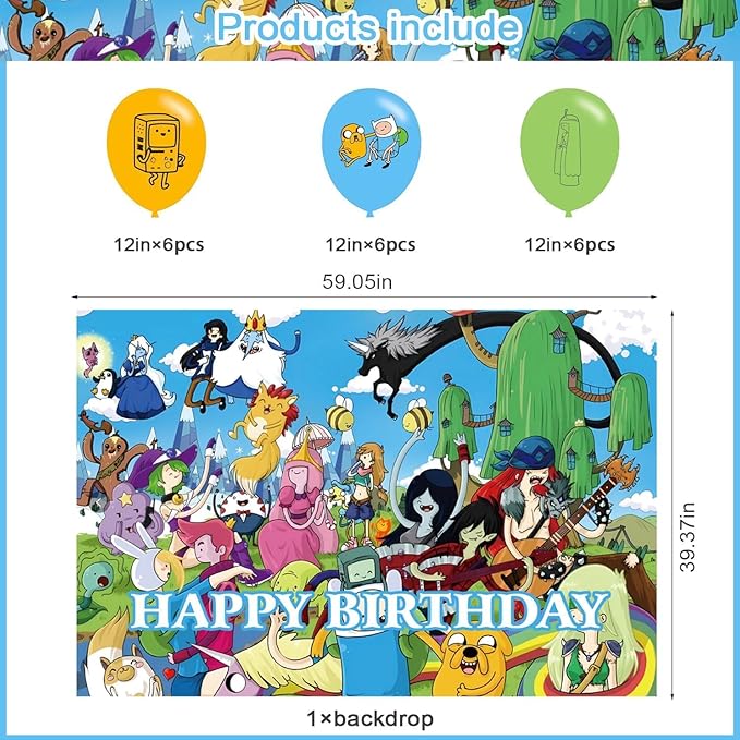 Time of Adventure Birthday Party Decoration,Adventure Party Photo Background 5 x 3 FT and 18 Pcs Balloon,Time Merch Party Backdrop Supplies