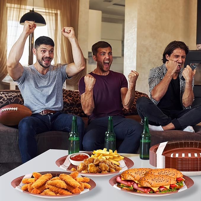 50PCS Football Shaped Disposable Paper Plates, Large 11.8in Football Party Plates, Football Theme Party Supplies, Sports Game Birthday Party Decorations, Touchdown Party Decoration
