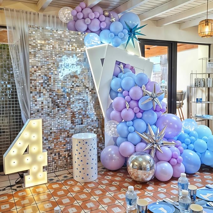 Frozen Balloons, 50Pcs 12 Inch Light Macaron Blue Pearl Purple Metallic Blue Purple Clear Snowflake Birthday Balloons for Girls Frozen Birthday Party Decorations Winter Baby Shower Snow Backdrop