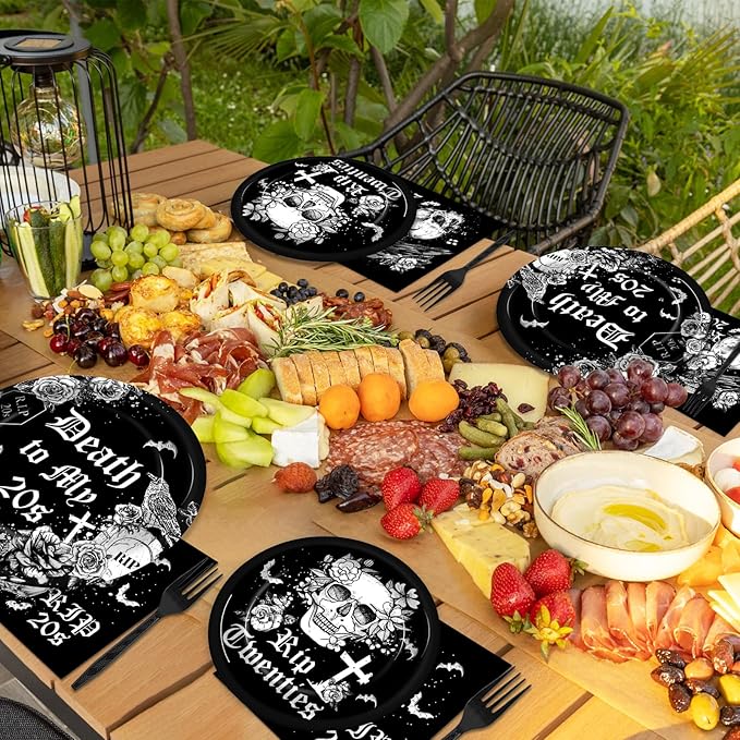 50 Guests 30th Birthday Plates and Napkins Party Supplies Death to My 20s Party Decorations Rip To My 20s Disposable Tableware Set Death To My Twenties Dinnerware Favor for Men Women, 200PCS