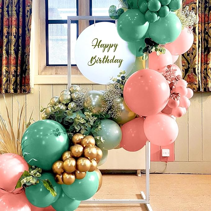 Sage Green Pink Balloons, 12 Inchs Retro Pink Green White Metallic Gold Balloons, Pastel Birthday Balloon for Girls' Birthdays Jungle Safari Baby Shower Wedding Party Decoration