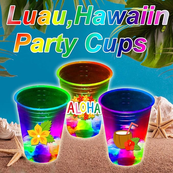 mishunyus 40 Pcs Luau Party Decorations,Glow Luau Cups,Tropical Cups,Glow Luau Party Birthday Decorations,Hawaiian Party Supplies,Hawaiin Party Decor for Luau,Aloha Party Favor,Luau Flamingo Decor