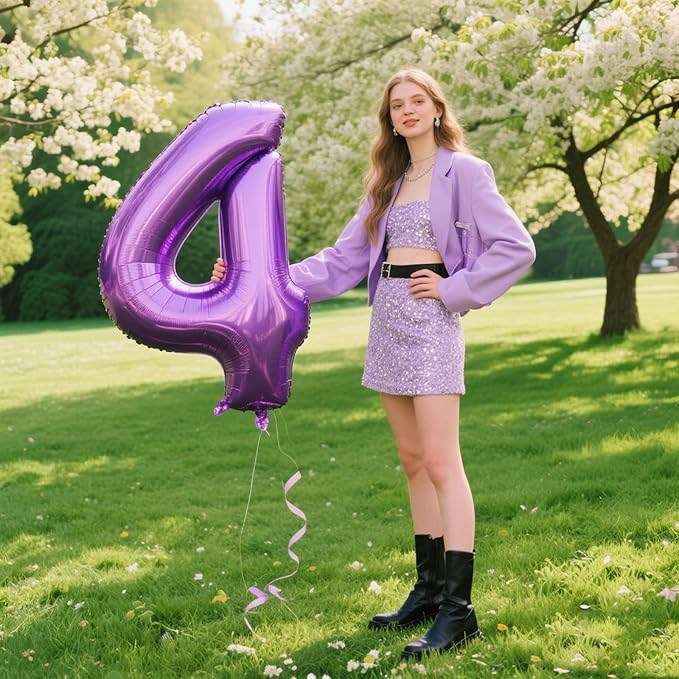 40 Inch Purple Balloon Number 4 Big Foil Helium Giant Mylar Number 4 Balloons for 12 20 23st Birthday Anniversary Party Decorations Supplies