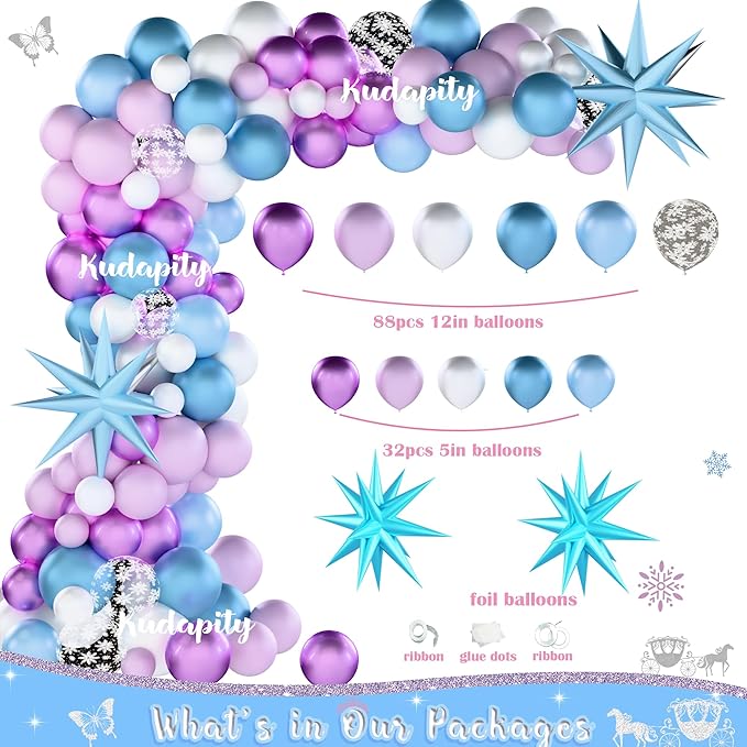 Winter Snow Birthday Party Decorations for Girls,Snowy Princess Birthday Supplies,Winter Wonderland Princess Party Decor,Ice Blue Silver Snowflake Balloons,Once Upon a Time Fairy Girl Party Decor