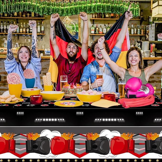 3Pcs Boxing Birthday Party Tablecloth - 87x 51 Inches Plastic Boxing Gloves Table Cover Disposable Fight Sports Table Cloth for Kitchen Picnic Match Birthday Party Decor Supplies