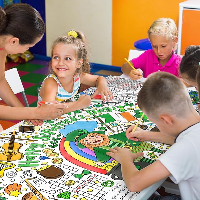 Gatherfun St. Patrick's Day Coloring Poster for Classroom Wall - Versatile 31.5 x 72 Inches irish themed Activity Poster/Table Cover, School Parties, St. Patrick's Day Party Decoration
