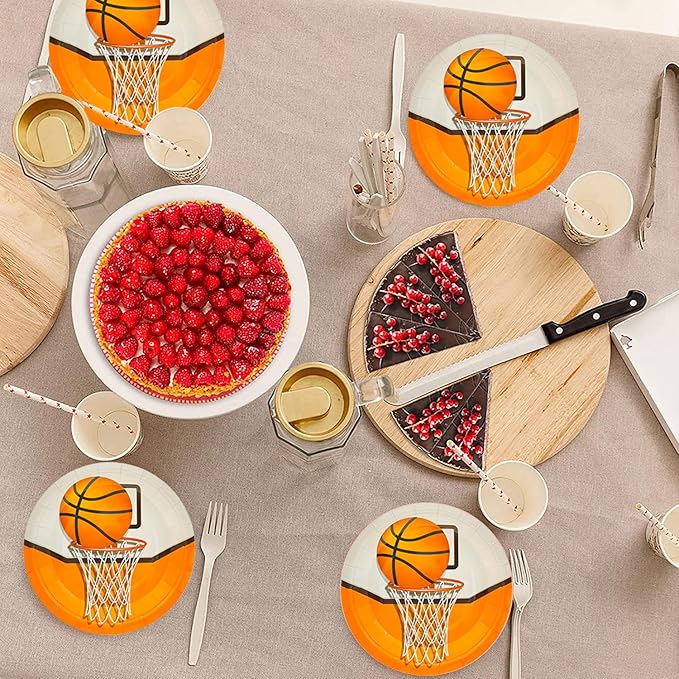 50Pcs Basketball Party Supplies - 7inch Paper Plates for Boys Sports Theme Birthday Party Decorations