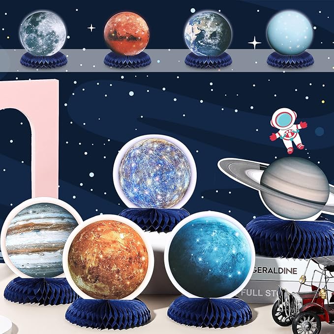 10 Pieces Space Solar System Theme Honeycomb Centerpieces Table Topper Outer Space Party Supplies Planet Honeycomb Galaxy Photo Booth Props for Birthday Party Decorations