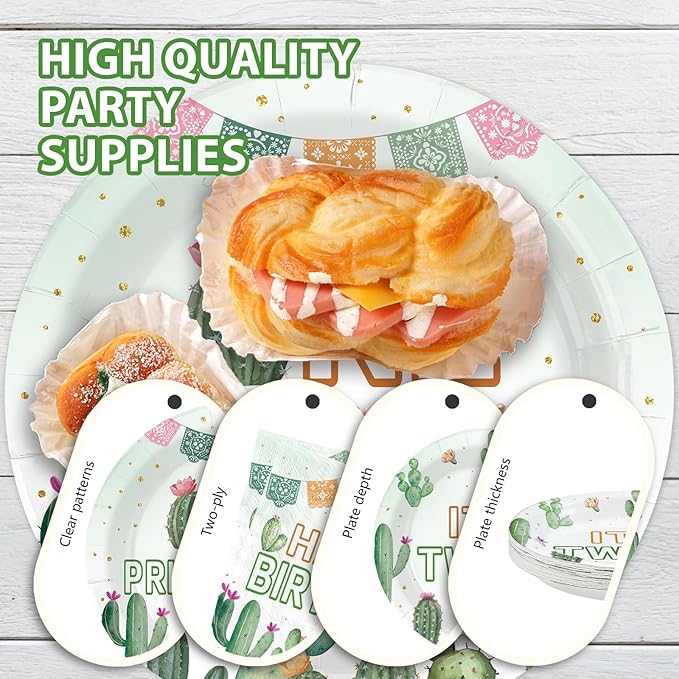 96Pcs Mexican Twins Baby Shower Decorations One Prickly Pair Plates and Napkins Mexico Fiesta 1st Birthday Decoration Favor for Twin Boys Girls Cactus Gender Reveal Birthday Party Supplies Serves 24