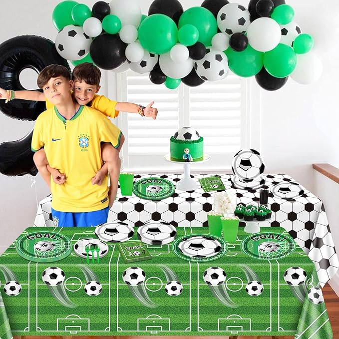 Soccer Party Supplies Kit Serve 20, Disposable Tableware Set Includes Dinner Plates, Dessert Plates, Napkins, Forks, Tablecloths for Boys Birthday Sports Theme Party Decorations