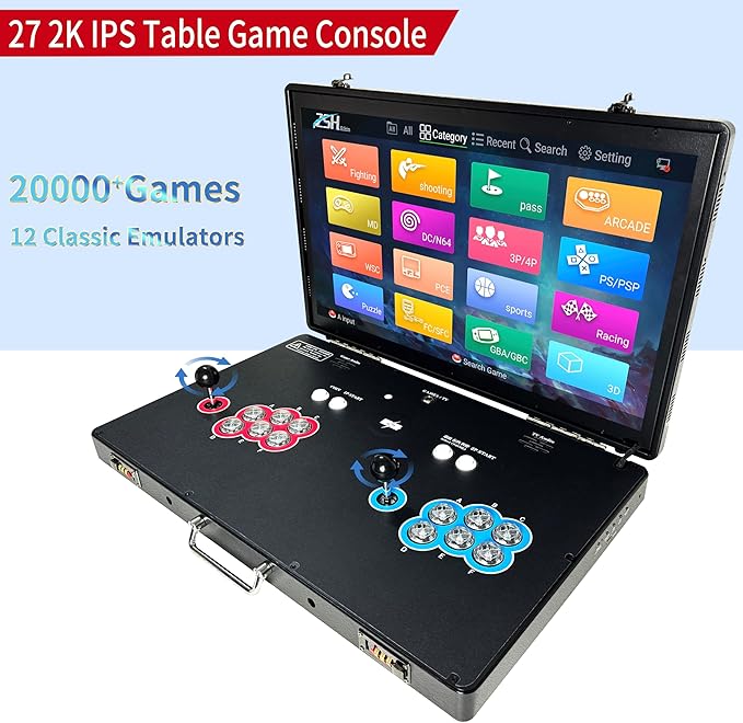 23000 in 1 Portable 3D Arcade Game Console 27-inch HD Screen Dual Players Pandoras Box RK3288 Retro Video Game Machine Metal Box Search/Hide/Save/Load/Pause Games