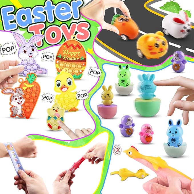 220PCS Easter Egg Fillers, Easter Basket Stuffers for Kids, Assorted Small Toys Party Favors, Easter Egg Hunt Supplies, Classroom Prizes Goodie Bags Stuffers, Easter Treats for Boys Girls