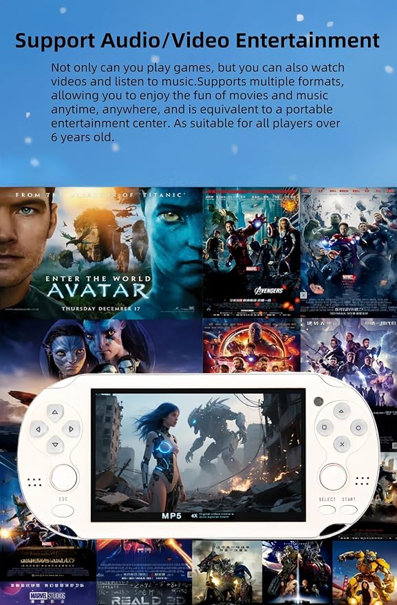 4.3-inch Dual-Rock Video Game Console Curved Appearance Built-in Multi-Simulator Portable Handheld Retro Game Supports Video/Music Playback Khildren's Toys Birthday (White)