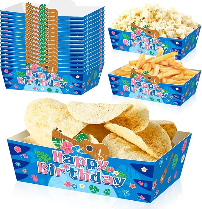 25Pcs Summer Hawaiian Disposable Paper Food Trays for Cartoon Theme Birthday Party Supplies Baby Shower Decorations
