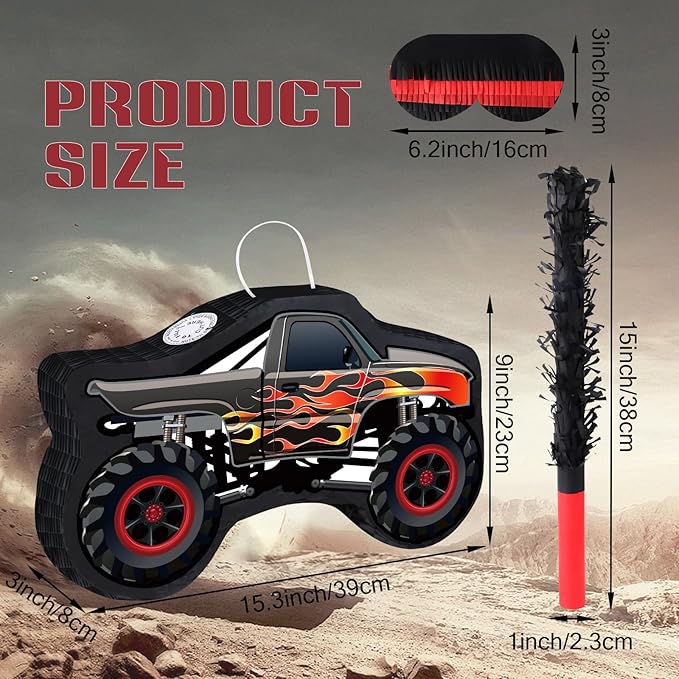 Car Pinata with Stick & Blindfold Mexican Pinata Game for Boy Truck Party Decorations Car Theme Birthday Carnival Party Supplies