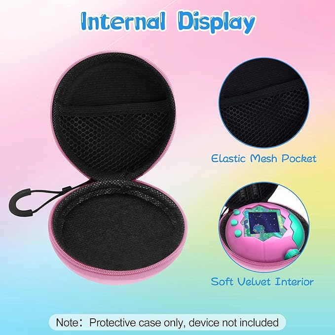 Carrying Case for Tamagotchi Paradise/Nano-MALS, Hard EVA Portable Storage Protector Cover with Lanyard & Carabiner for Kids, Case Only (Pink)