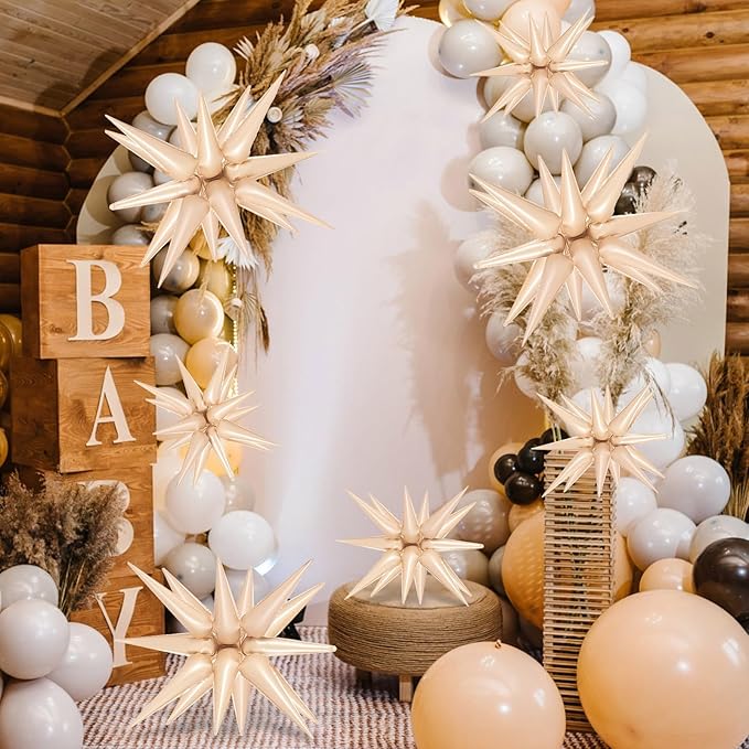 10 Pcs Caramel Star Balloons Explosion Starburst Balloon Foil Cone Balloons Magic for Birthday Wedding Anniversary Party Backdrops Decorations Supplies, 6 Pcs 22Inches and 4 Pcs 27Inches