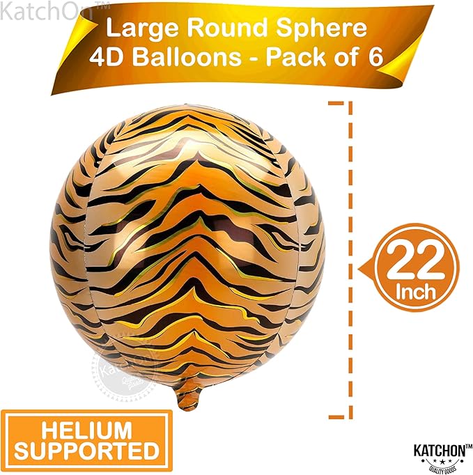 KatchOn, Big Tiger Balloons for Birthday Party - 22 Inch, Pack of 6 |Tiger Stripe Balloons,Tiger Print Balloon | Tiger Birthday Decorations for Jungle Party Decorations, Safari Party Decor