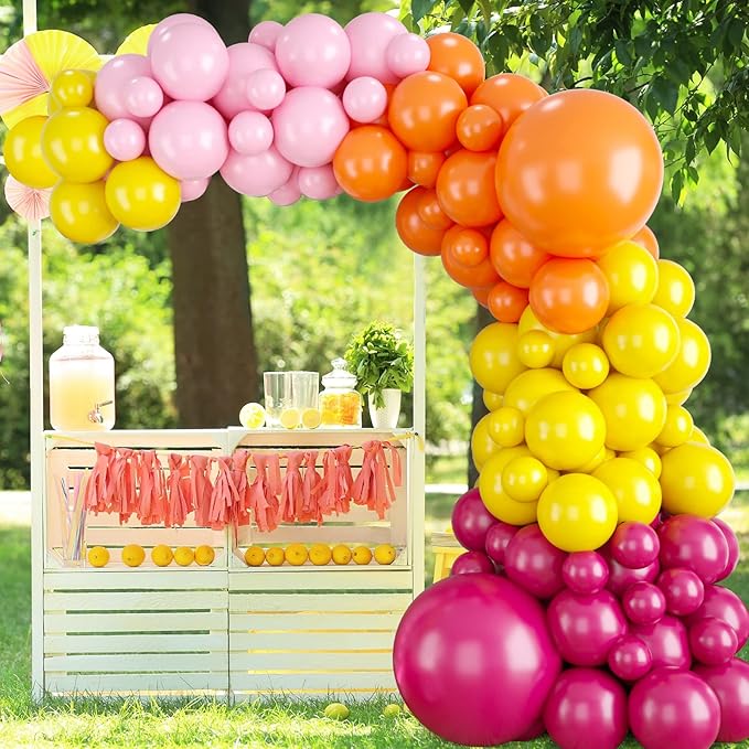 Pink and Orange Balloon Garland Arch Kit, Rose Red Pink Orange and Yellow Latex Balloons for Baby Shower Wedding Birthday Graduation Anniversary Bachelorette Party Background Decoration