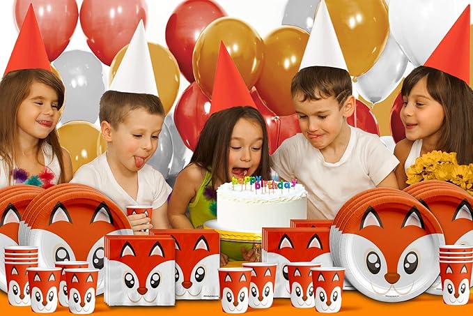 Fox Birthday Party Supplies Set Plates Napkins Cups Tableware Kit for 16