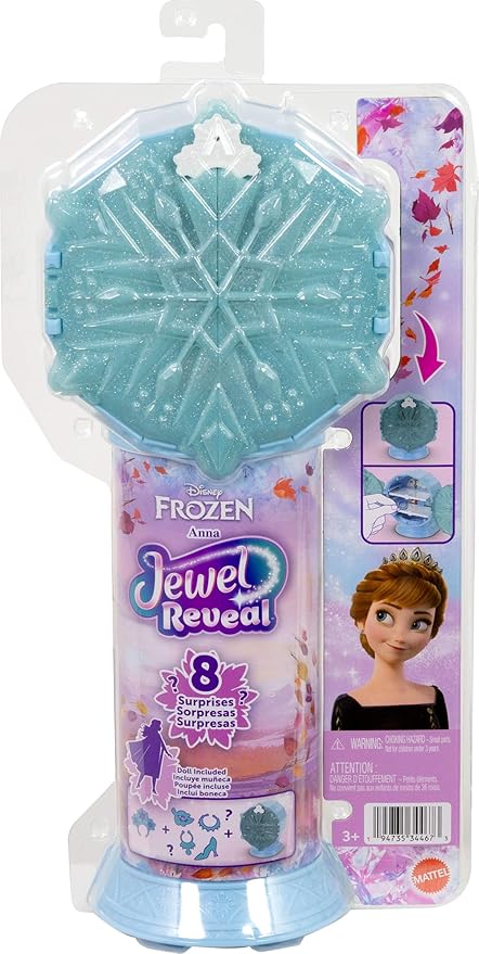 Mattel Disney Frozen Anna Fashion Doll & Accessories with 8 Surprises, Including Snowflake Gem Box, Ring for Child & 9 Play Pieces, Inspired by Movie